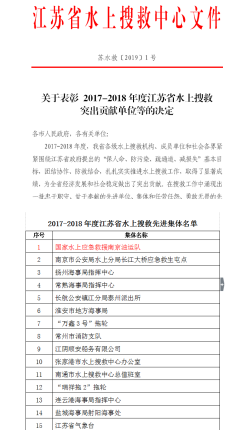 南京公司水上救援队再度荣获江苏省水上搜救先进称号